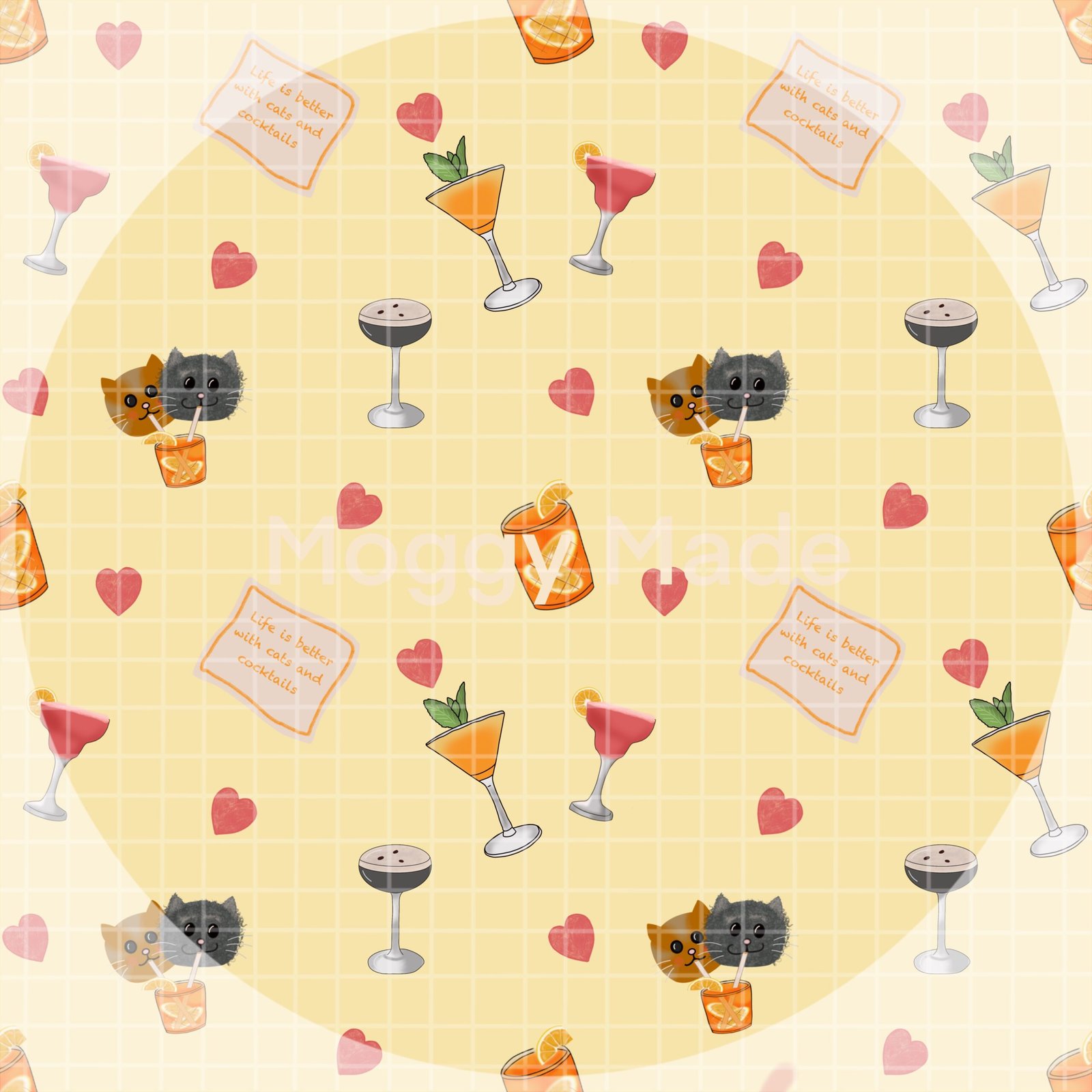 image of cats and cocktails with lemon background