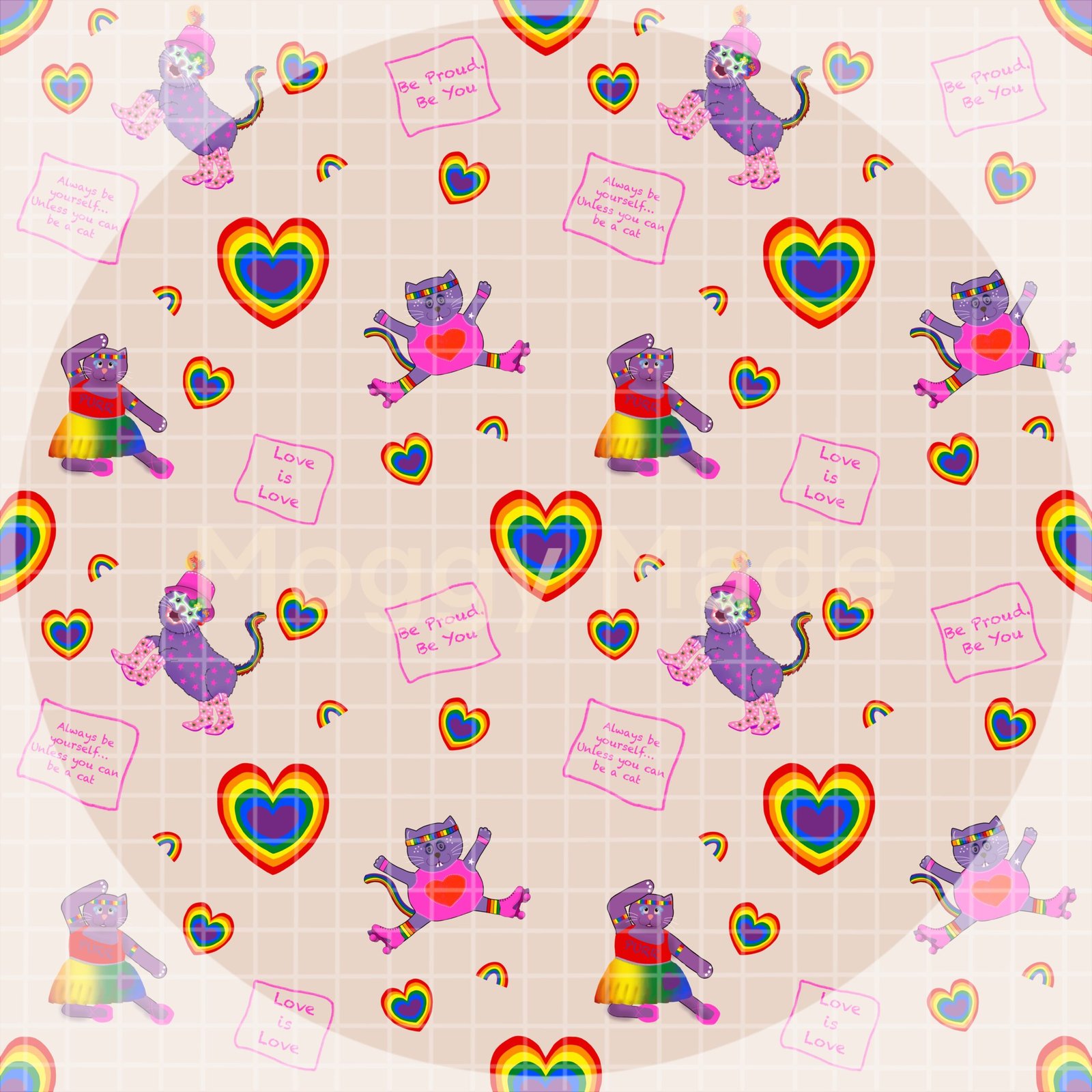 image of cats celebrating pride and lgbtq in cream colour theme