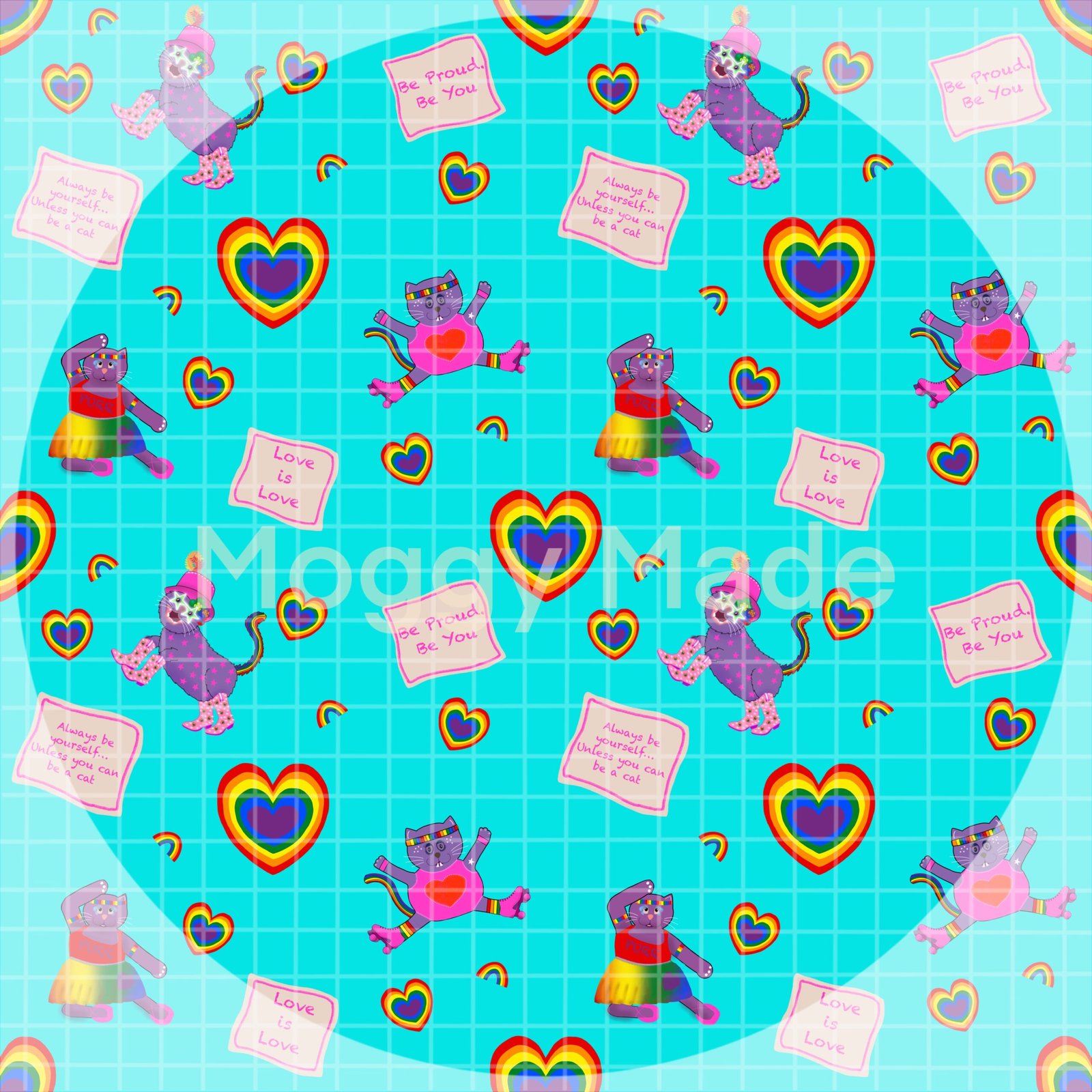 image of cats celebrating pride and lgbtq in turquoise colour theme