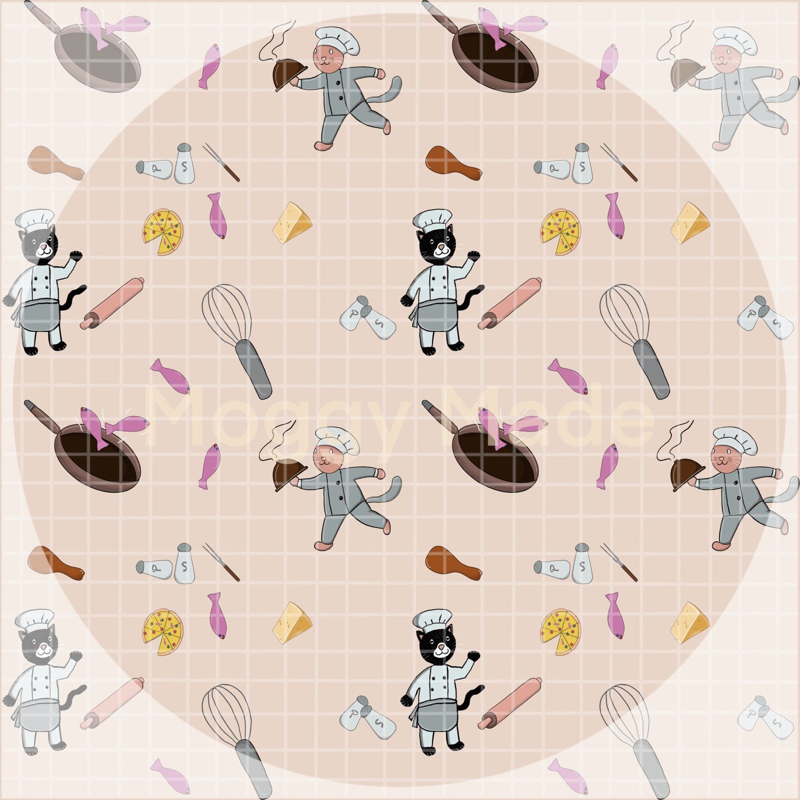 chef cat seamless file in cream by moggymade