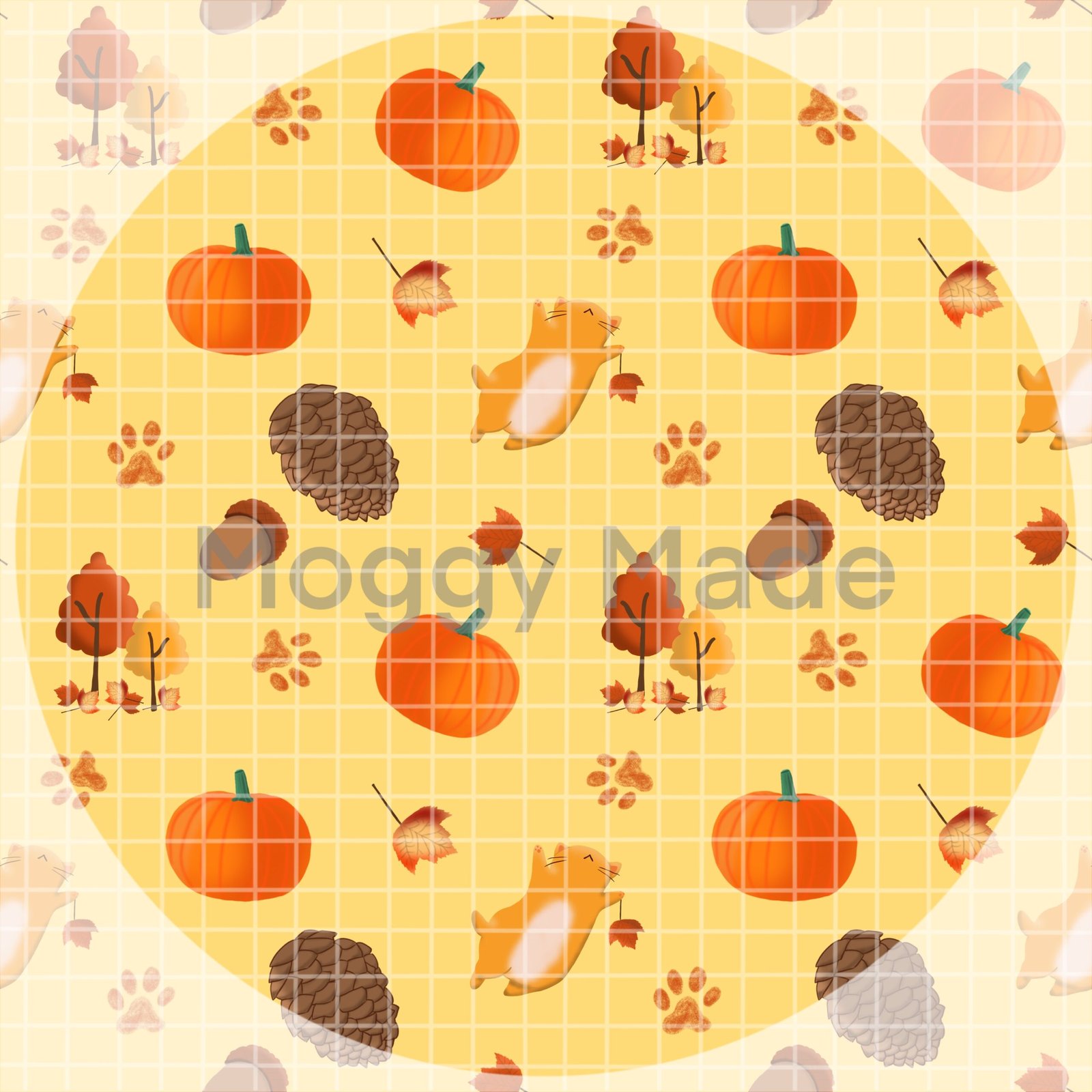 image of autumn cats and pumpkins seamless pattern in yellow by moggy made