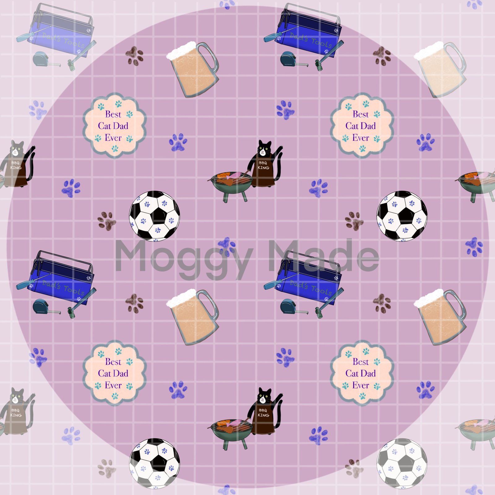 image of best cat dad seamless pattern in lilac by moggymade