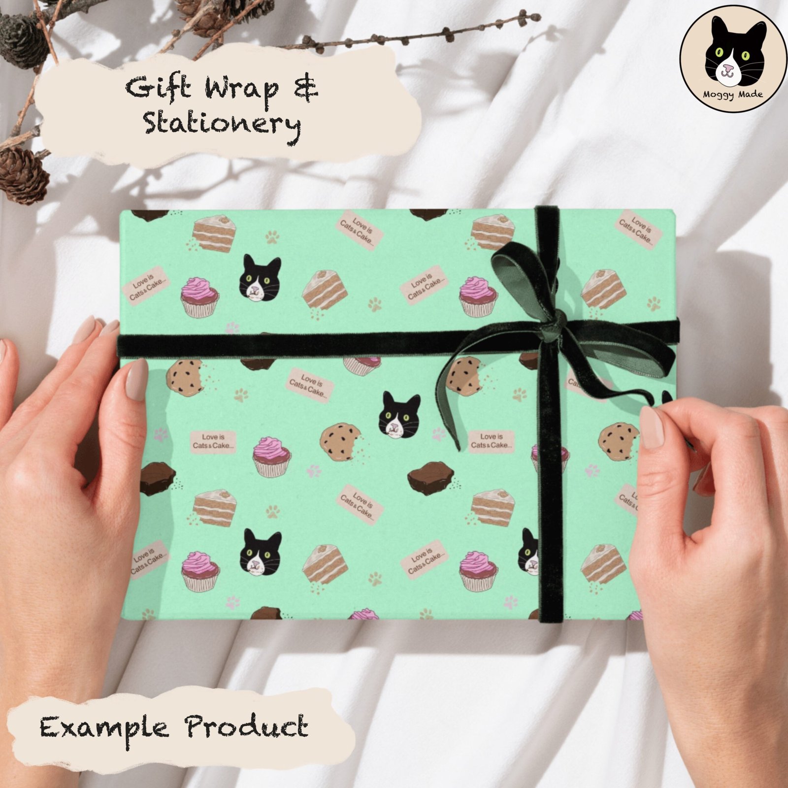 image of cats and cakes on giftwrap by moggymade