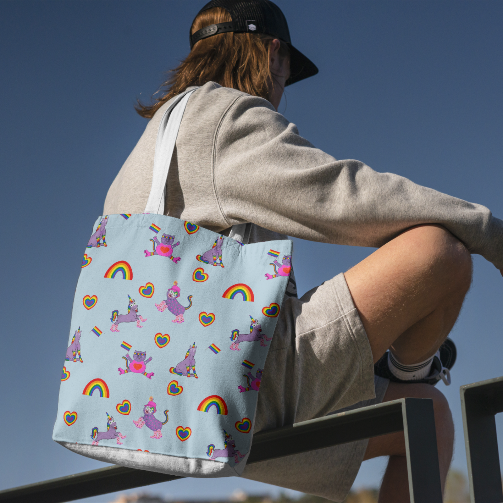 image of cats and unicorns pride theme on tote bag for moggymade