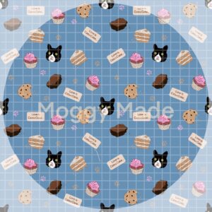 seamless pattern of cake and cats in blue colour