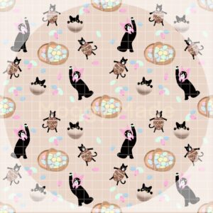 seamless pattern of cats and easter eggs in cream colour