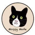 Moggy Made logo of cat with black and white face