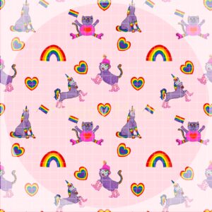 image of cats and unicorns celebrating Pride in seamless pattern by MoggyMade