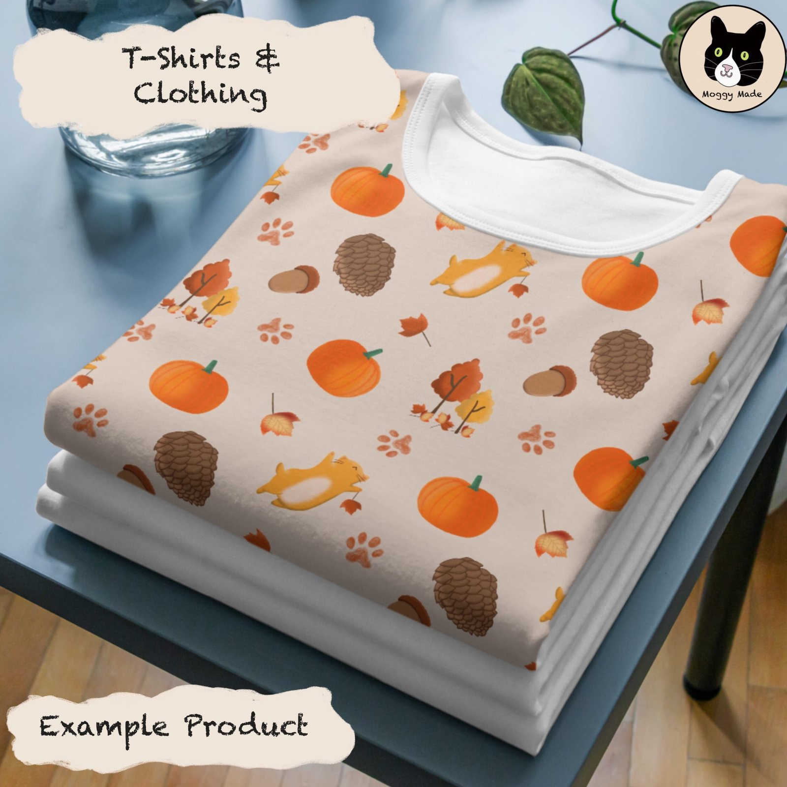 image of a t-shirt showing autumn cat design by Moggy Made