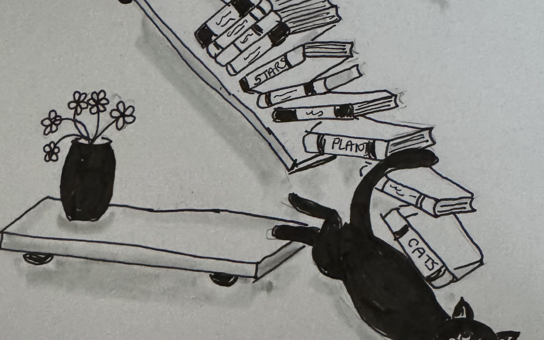 image of an inktober 2025 cat leaping illustration by moggy made